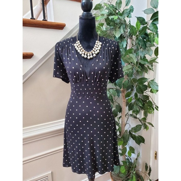 Miss Selfridge Women's Black Polyester V-Neck Short Sleeve Knee Length Dress 12 - Picture 1 of 11